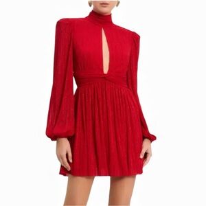 Rebecca Vallance Long‎ Sleeve Mini Dress Size 6 Red PlisseTulle